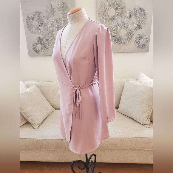 🌹 TOPSHOP 🌹 Long Sleeve Wrap Mini Dress - [size 6, Dusty Rose] - Picture 5 of 12